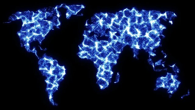 Abstract background of a world map with luminous particles. 3D rendering