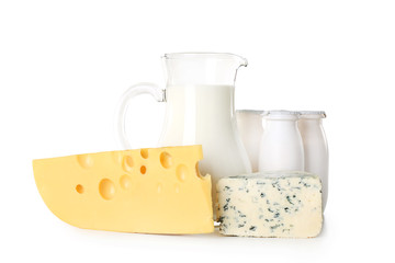 Dairy products on white background