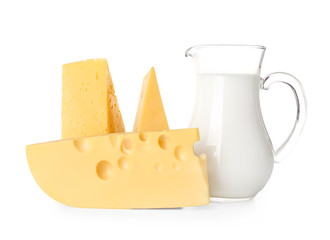 Dairy products on white background