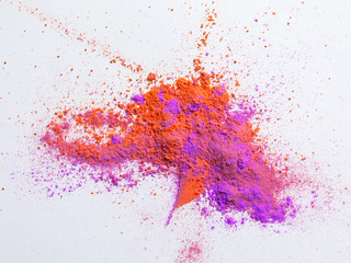 Colorful powders for Holi festival on white background