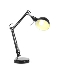 Elegant table lamp on white background