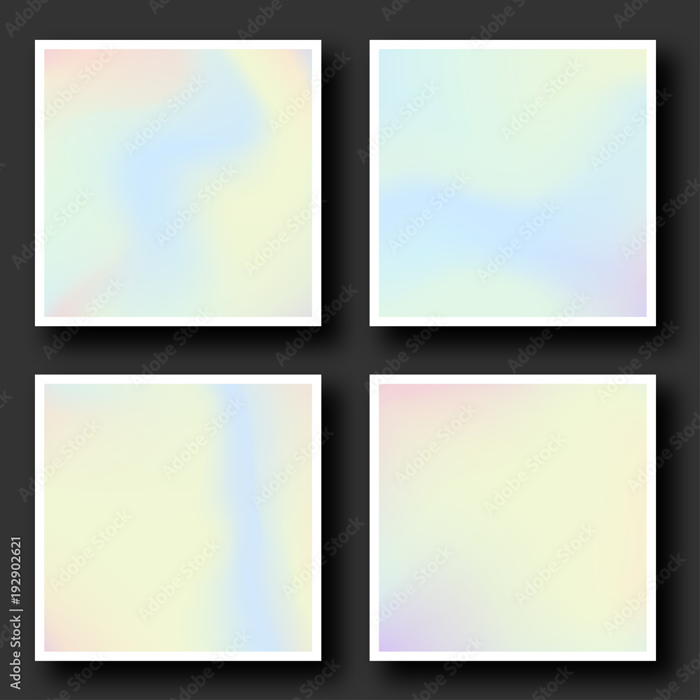 Poster holographic background set in 80s - 90s style. vibrant hologram frames with gradient in pastel color