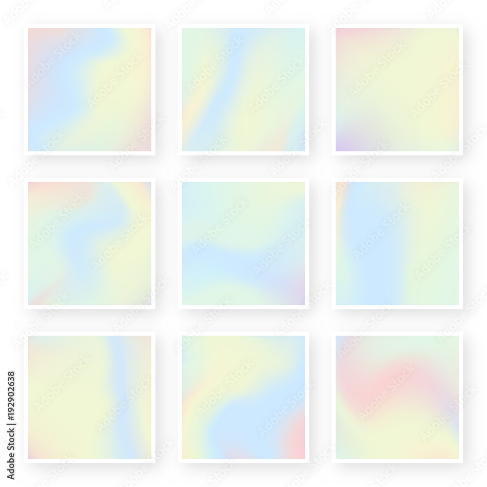 Poster holographic background set in 80s - 90s style. vibrant hologram frames with gradient in pastel color
