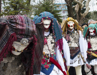 NAOUSSA, GREECE - FEBRUARY 18, 2018: The ancient custom of Genitsari and Boules. A dance-event taking place every year at the town of Naoussa, in Northern Greece, during the period of the carnival.