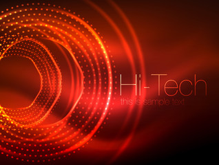 Magic neon circle shape abstract background, shiny light effect template for web banner, business or technology presentation background or elements, vector illustration