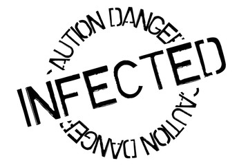 Infected	 typographic stamp. Typographic sign, badge or logo