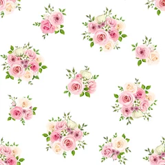 Keuken foto achterwand Bloemen Vector naadloos patroon met roze en witte rozen op een witte achtergrond.