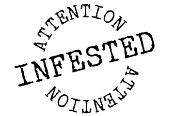 Infested	 typographic stamp. Typographic sign, badge or logo