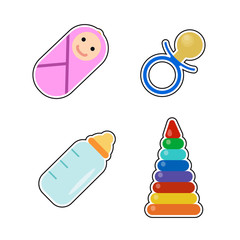 Baby icons set. Vector. Baby shower symbols isolated on white background.