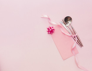 Flat lay table setting background with card