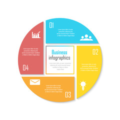 Template for circle diagram, options, web design, graph and round infographic. Business concept with 4 elements, step, option.