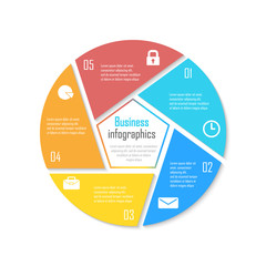 Template for circle diagram, options, web design, graph and round infographic. Business concept with 5 elements, step, option.