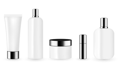 White color cosmetic package template collection for cream, foams, gel, lotion, pomade and shampoo.