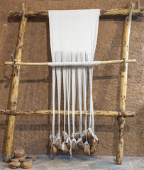 Reconstructed prehistoric age weaving loom