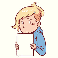 sad girl holding note