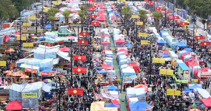 Top view ocf Traditional chinese lunar new year fair in Hong Kong