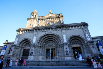 Fototapeta premium Manila Cathedral with the Intramuros area of manila
