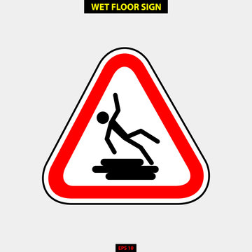 Caution wet floor, slippery and warning for pedestrian sign in vector style version, easy to use and print