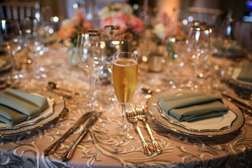 champagne flute on wedding table