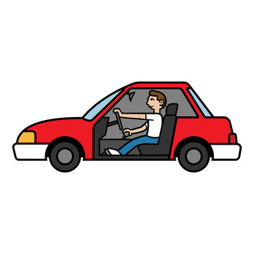 Cartoon Side view of a Man Driving Illustration