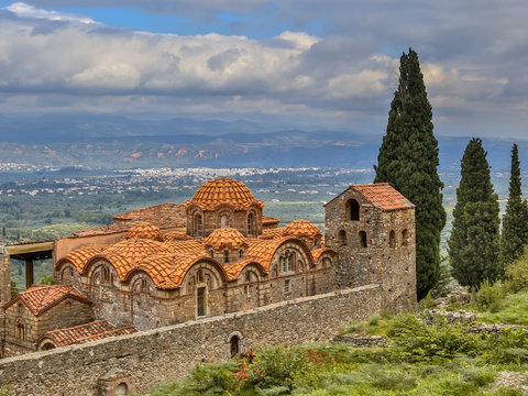 Byzantine monastery in Mystras Peloponnese Greece