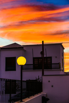 Village of Uga in the background of sunset. Lanzarote. Canary Islands. Spain