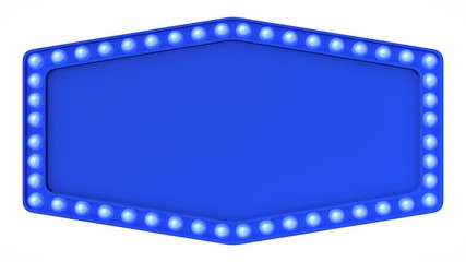 Blue Marquee light board sign retro on white background. 3d rendering