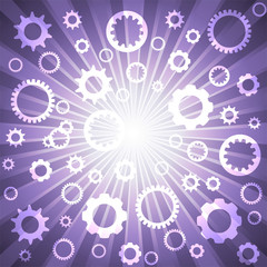 Ultra violet purple burst with variety white gear wheel for abstract vector design background concept