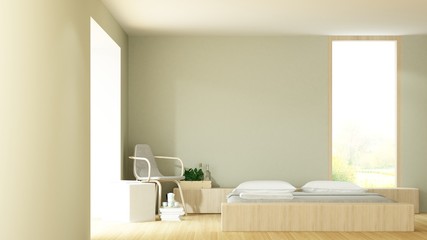The interior hotel bedroom space 3d rendering and nature view