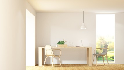 The interior hotel relax space 3d rendering and nature view