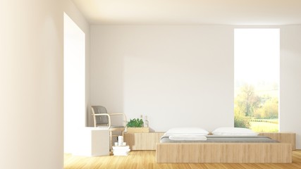The interior hotel bedroom space 3d rendering and nature view