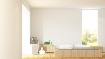 The interior hotel bedroom space 3d rendering and nature view