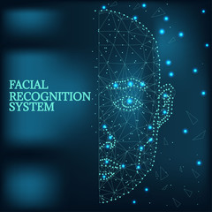 Biometric identification, man face blue 1-2