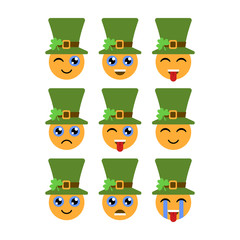 Leprechauns. Emoticons, emojis. Characters for St. Patricks day. Vector