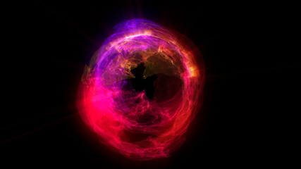 abstract energy ball rotating on black background 3d illustration