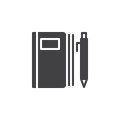 Notebook and pen vector icon. filled flat sign for mobile concept and web design. Writing note simple solid icon. Symbol, logo illustration. Pixel perfect vector graphics