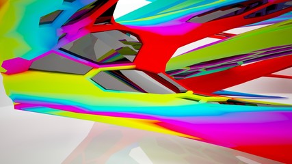 Abstract white and colored gradient parametric interiorwith window. 3D illustration and rendering.