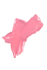 Lipstick texture.  pink swatch lipstick on white background. Lipstick Pastel Tone