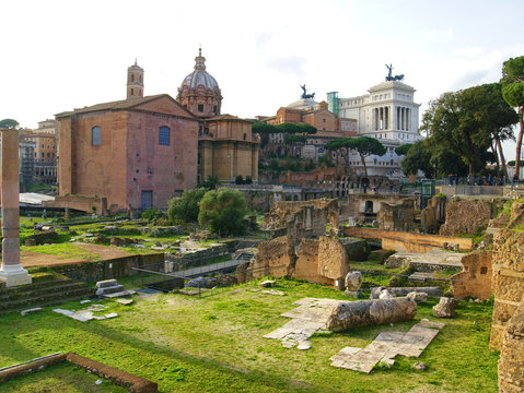 View of the Santi Luca e Martina Basilica from the Roman Forum. Rome, Italy