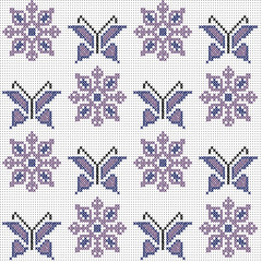 Cross stitch traditional embroidery with butterflies and flowers