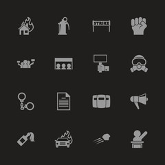 Protest icons - Gray symbol on black background. Simple illustration. Flat Vector Icon.