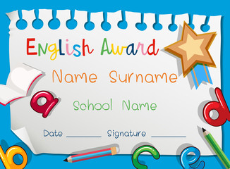 English award template on blue background