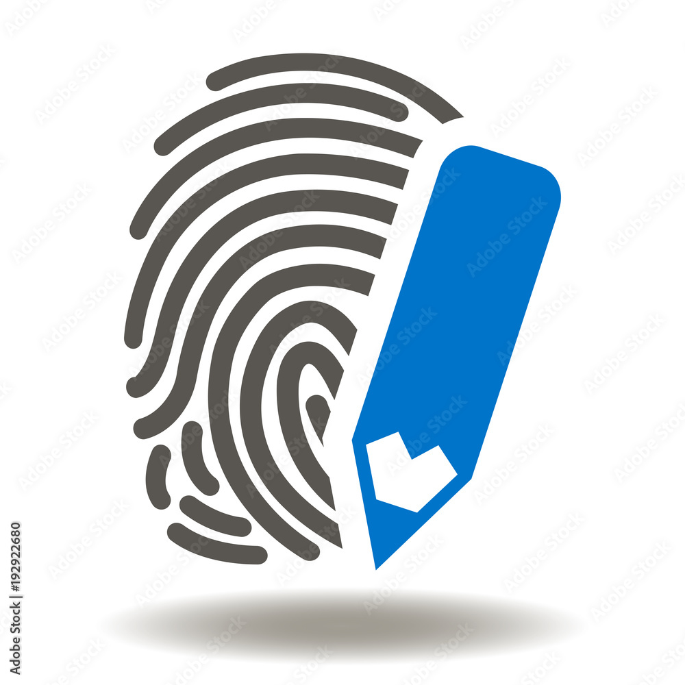 Poster fingerprint pencil icon vector. secure access api writing application illustration. security educati