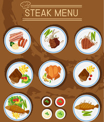 Steak menu with different types of meats