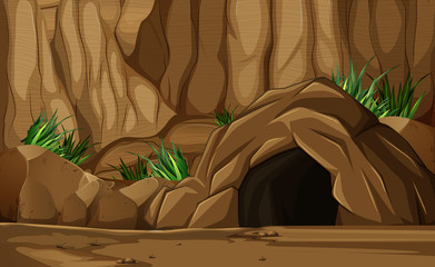 Background scene with cave in mountain