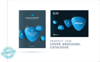 Set of design brochure, abstract annual report, horizontal cover layout, flyer in A4 with vector colourful rounded shapes