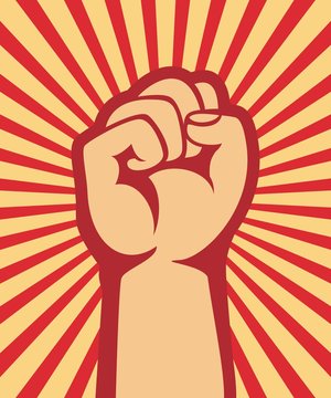 A clenched fist hand raised in the air, poster style vector