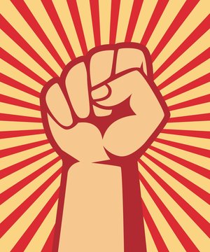 A clenched fist hand raised in the air, poster style vector