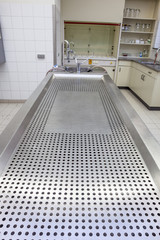 Autopsy tables in morgue