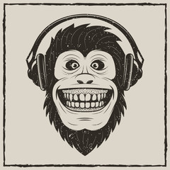 Music monkey vector vintage grunge design